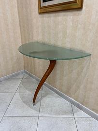 Console semiluna di design- vetro satinato e legno
