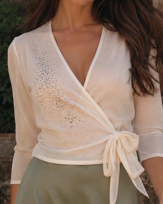 Cardigan coprispalle Almeria in tulle e strass