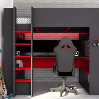 Letto Gamer a soppalco rosso e grigio antracite