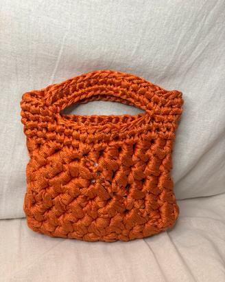 Borsa a mano arancione corallo uncinetto