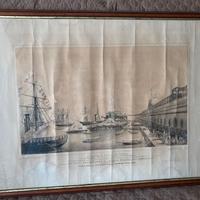 Quadro stampa antica, porto di Napoli metà ‘800