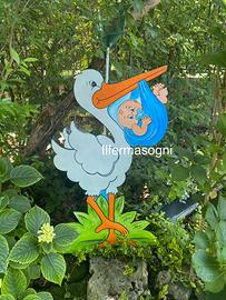 Cicogna, sagome in legno per decorazione feste nas