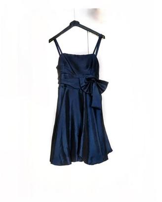 Elegante vestito in raso blu notte. - Vestito con