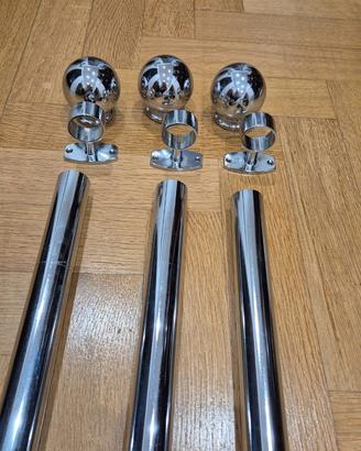 3 BASTONI PER TENDE IN METALLO CROMATO