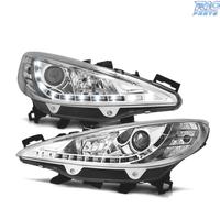 FARI PEUGEOT 207 06-12 LUCE LED DIURNA FONDO CROMA