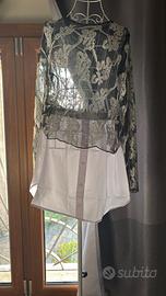 Conpleto gonna e maglioncino trasparente con perli