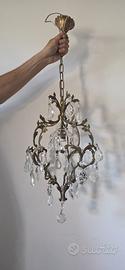 LAMPADARIO VINTAGE IN OTTONE E CRISTALLO