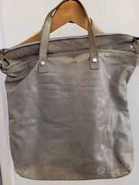 borsa pelle colore grigio/verde 