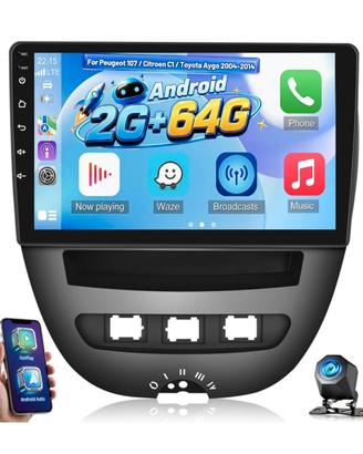 NHOPEEW Autoradio Android 2+64 GB per Peugeot 107 