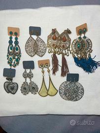 Orecchini  8 paia, etnici, boho , metallo e pietre