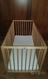 Lettino per neonati in legno grezzo 66x124