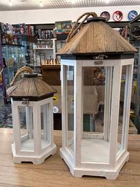 Coppia lanterne arredo in legno pagoda shabby 