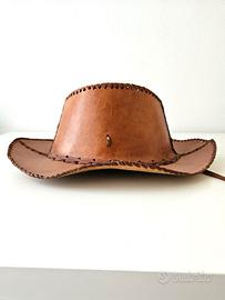 Cappello da cowboy in vero cuoio marrone