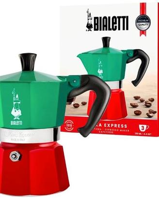 Moka Express Tricolore, 3 Tazze, Manico anti sc