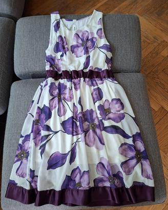 Vestito midi floreale bianco e viola taglia S/M