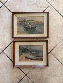 Coppia di quadri con cornice in legno