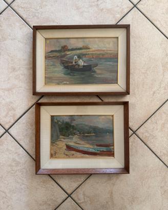 Coppia di quadri con cornice in legno