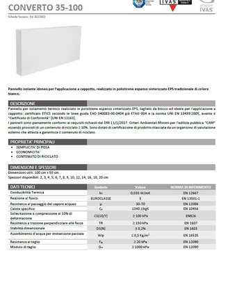 PANNELLI MATERIALE ISOLANTE 16 CM CONVERTO 35-100