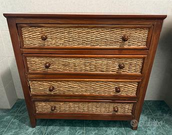 Cassettiera in Legno e Vimini