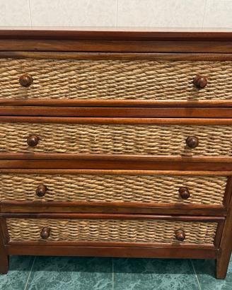 Cassettiera in Legno e Vimini
