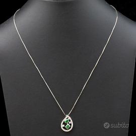 COLLANA GOCCIA ORO 18KT PENDENTE SMERALDI DIAMANTI