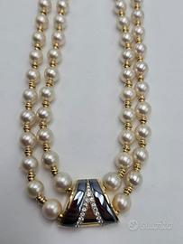 COLLANA DAMIANI ORO EXTRA LUNGA PERLE E DIAMANTI