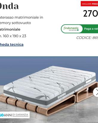 Materasso 190x160 in memory foam