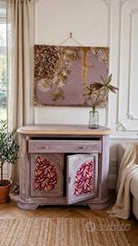 Mobiletto Shabby lilla + Quadro su tela coordinato