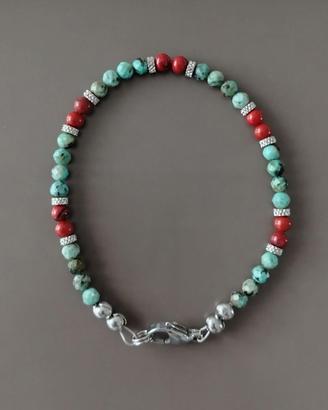 Bracciale turchese africano e diaspro rosso.