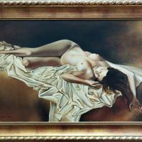 Dipinto Olio "Il Sonno della Rosa" Cornice Oro + M