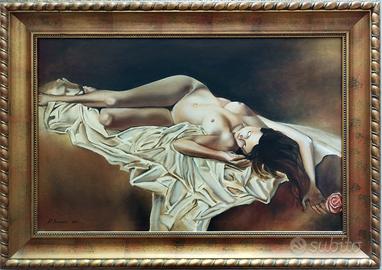 Dipinto Olio "Il Sonno della Rosa" Cornice Oro + M