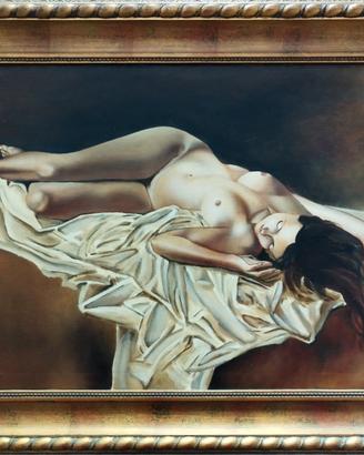 Dipinto Olio "Il Sonno della Rosa" Cornice Oro + M