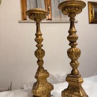 Coppia Candelabri Antichi in Legno Dorato