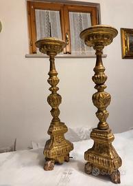Coppia Candelabri Antichi in Legno Dorato