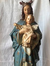 Statua devozionale antica Madonna con Bambino Gesù