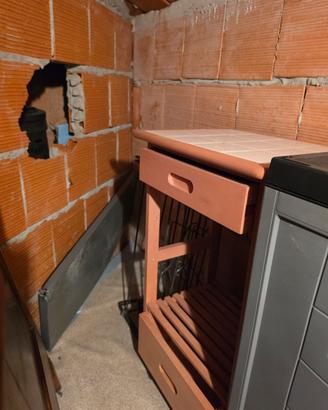Carrello cucina legno con piano piastrelle