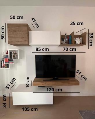 Mobile soggiorno moderno sospeso effetto legno