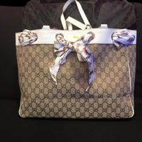 Borsa shopper gucci bianca e tela logo a spalla