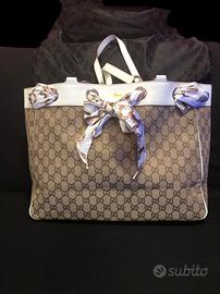 Borsa shopper gucci bianca e tela logo a spalla