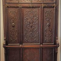 Appendiabiti legno intagliato + 2 sedie, anni 900
