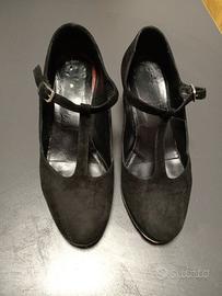 Scarpe decolletè camoscio nero c/cinturino