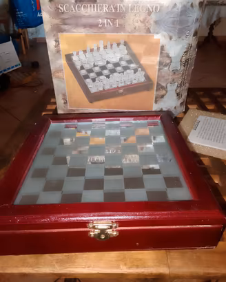 scacchiera e dama 2 in 1 con pezzi in vetro