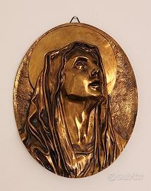 Vergine Maria Bronzo Dorato Scultura da Parete 900