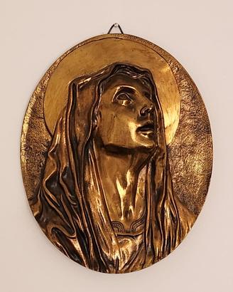 Vergine Maria Bronzo Dorato Scultura da Parete 900