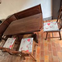 Panca angolare legno massello con tavolo e sedie