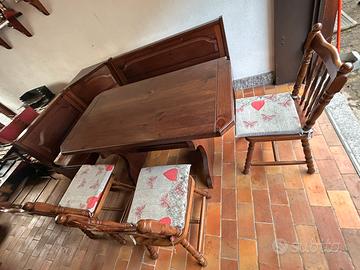 Panca angolare legno massello con tavolo e sedie