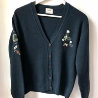 Cardigan donna blu scuro con patch ricamati, lana