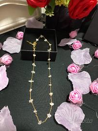 🤍 Collana in acciaio inox gold , pietre bianche🤍