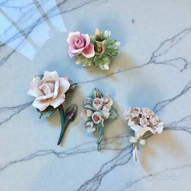 4 ornamenti floreali in ceramica di Capodimonte 