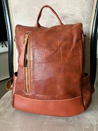 Zaino antifurto donna in similpelle marrone